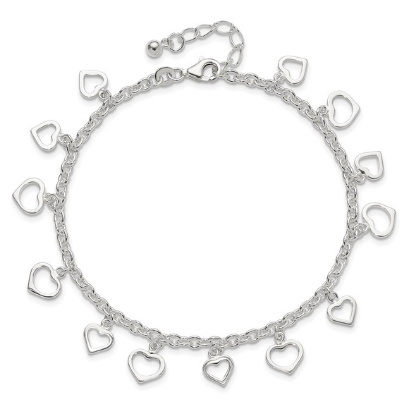 925 Sterling Silver 8 in + 1" Ext Polished Heart Charm Summer Jewelry Anklet - Picture 5 of 7